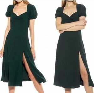 Alexia Admor Gracie Sweetheart Neck Slit Puff Sleeve Midi Dress Dark Green Sz 4